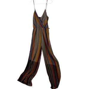 Full Length Jumpsuit Striped Bohemian Style Shop 17 Wrap Front Spaghetti Strap